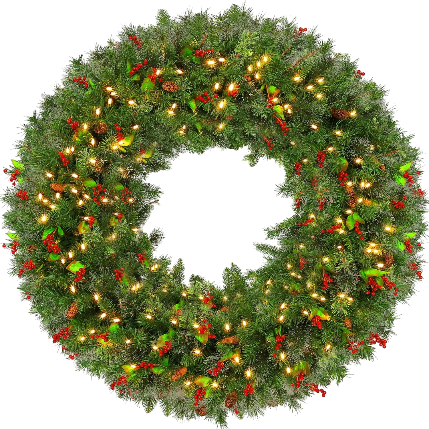 48 in. Large Pre-Lit Christmas Wreath with 200 Warm White LED Li